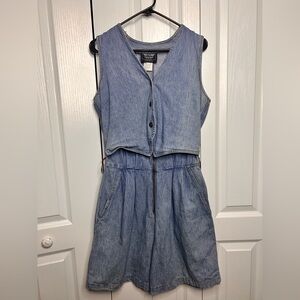 VTG PG Collections by Ginger Bort Denim Romper Women's Size 8 Boho USA Pockets